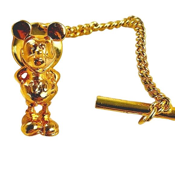 Disney Mickey Mouse Tie Tack Pin Gold-Toned Men's 3D Rare - Picture 1 of 9
